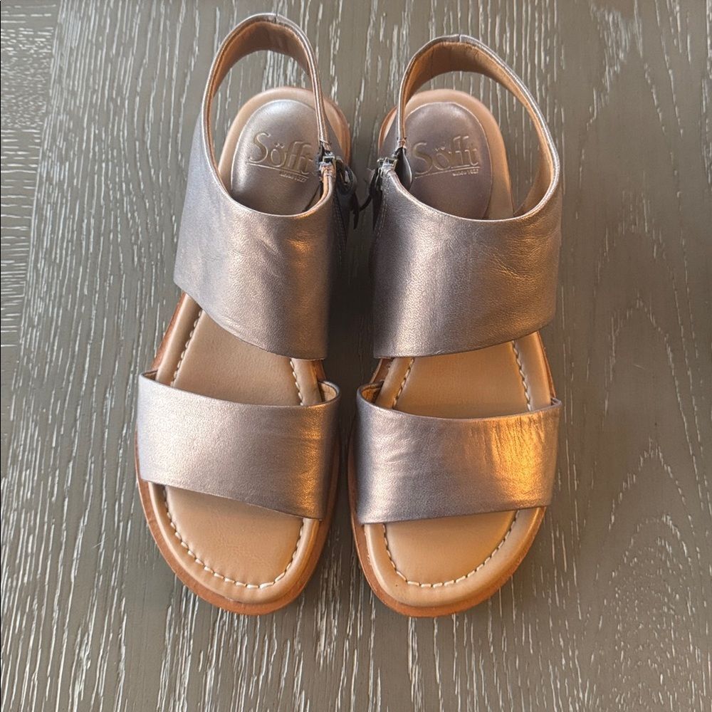 Sofft Gray Pewter Leather Women's Sandals Open Toe Zip Closure Comfy Shoes 7.5 - Picture 2 of 12